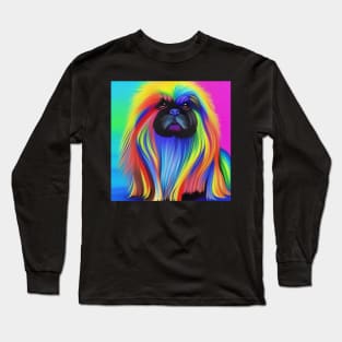 Pekingese Dog Rainbow Painting Long Sleeve T-Shirt